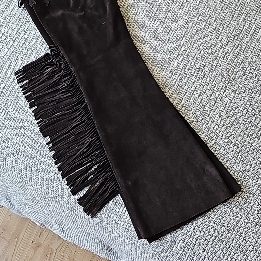 Genuine Leather Dark Brown Pants with Fringe Details Size 8 Aprox - Picture 6 of 16
